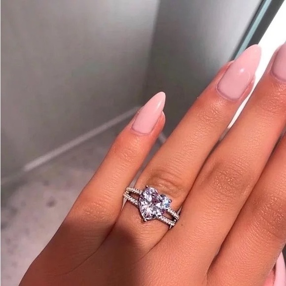 New Women’s 925 Silver Double Layer Heart Diamond Ring - Picture 3 of 6